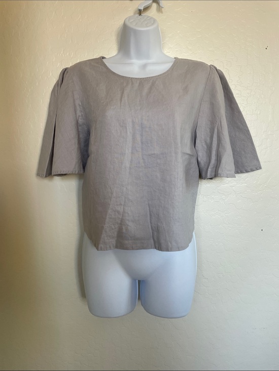 Dkny Tops - Elegant dove Gray Women's linen flutter sleeve top